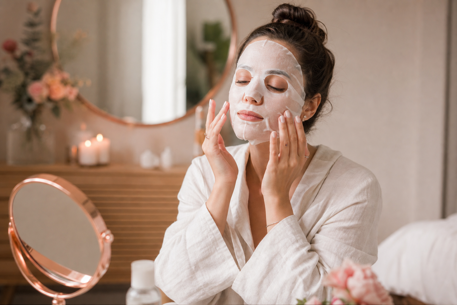 Aplicación de la máscara en ritual de spa en casa